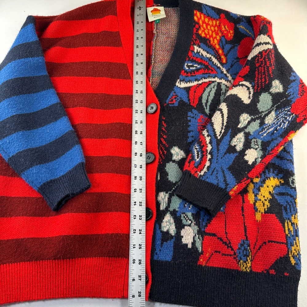 Farm Rio Vintage Forest Cardigan Small Striped Red Blue Sweater Chic Oversized - Picture 13 of 16